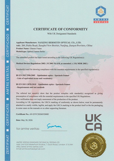 CE Certificate - Spectacle Frames