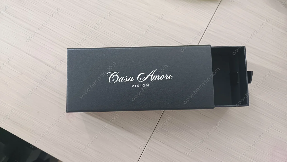 Custom Silk-Screen Printed Matte Black Eyewear Drawer Box with Ribbon Pull — Custom Eyewear Branding Prototype (LOG #3835)