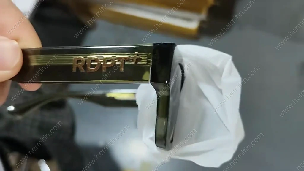Private Label Eyewear Foil Hot Stamping — Custom Eyewear Branding Prototype (LOG #3848)