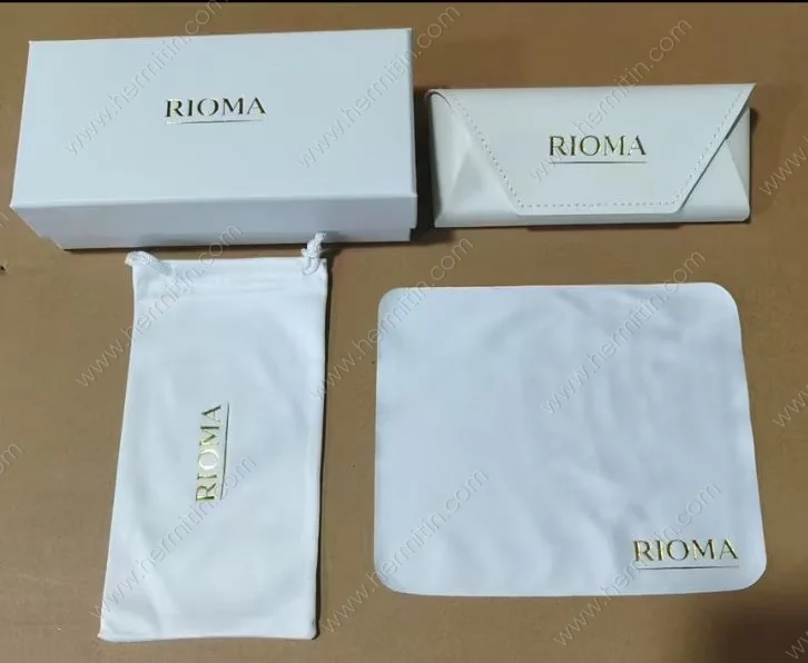 Custom Gold Stamped White Eyewear Packaging Suite (Shoulder Box, Case & Pouch) — Custom Eyewear Branding Prototype (LOG #3831)