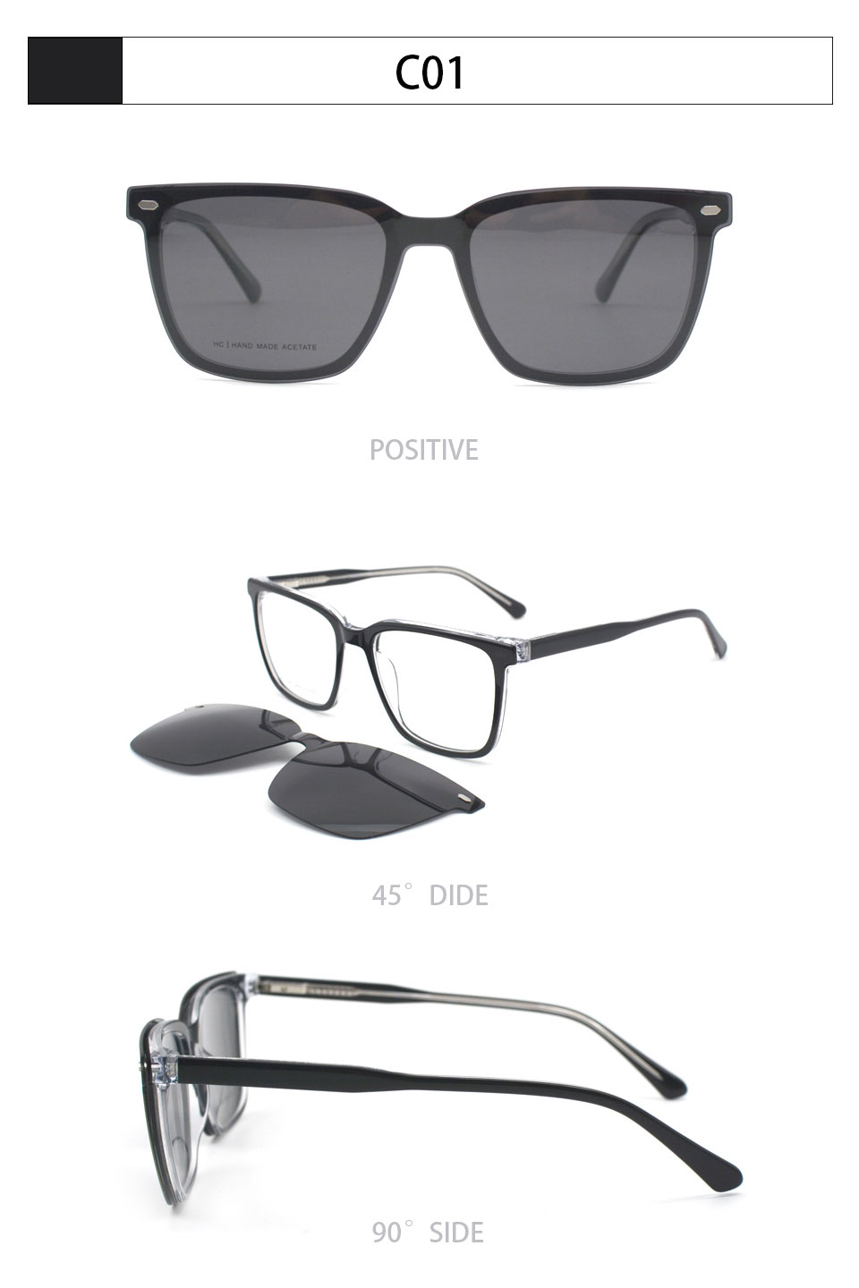 Other Acetate 2025 Unisex High Quality OEM Acetate Sunglasses Magnetic Eyeglass Frames with Clip on Optical Frame Sunglasses - Details 6