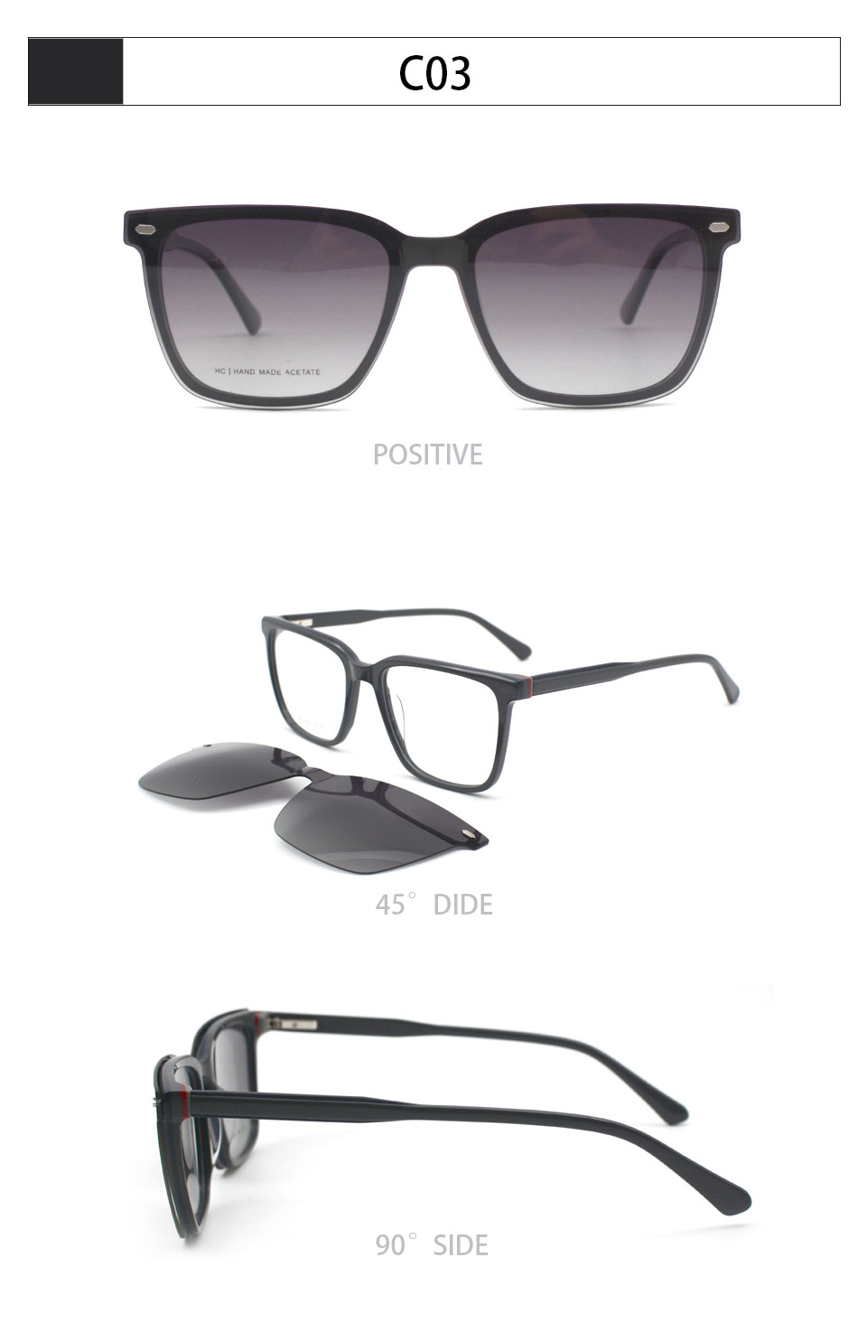 Other Acetate 2025 Unisex High Quality OEM Acetate Sunglasses Magnetic Eyeglass Frames with Clip on Optical Frame Sunglasses - Details 8