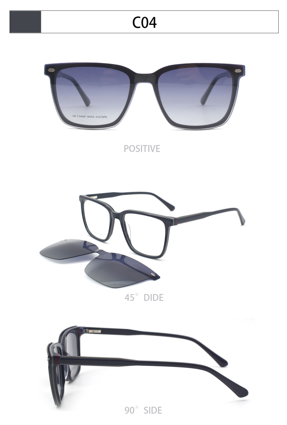 Other Acetate 2025 Unisex High Quality OEM Acetate Sunglasses Magnetic Eyeglass Frames with Clip on Optical Frame Sunglasses - Details 9