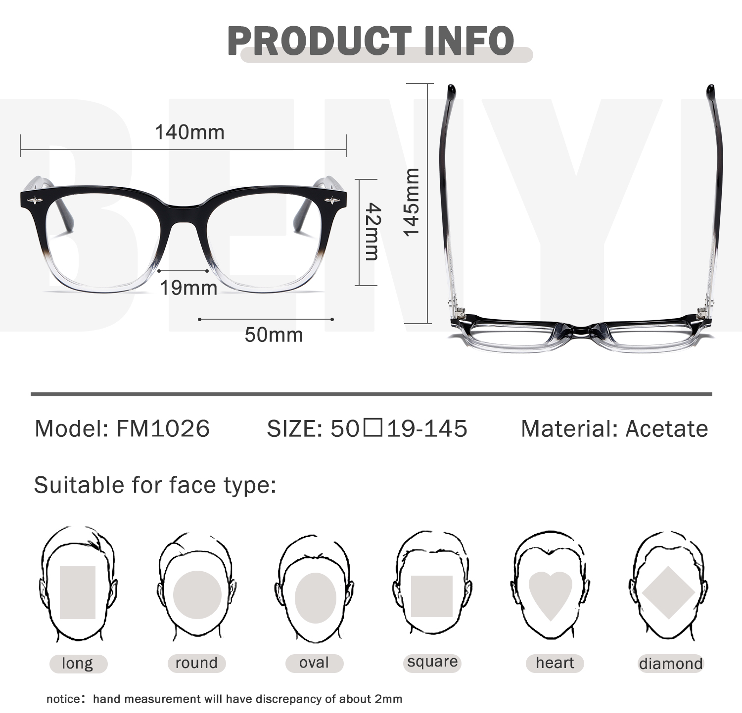 Acetate Custom High Quality Square Frame Acetate Optical Glasses for Men Women Fashion Colored Frame Custom Logo Wholesale - Details 3
