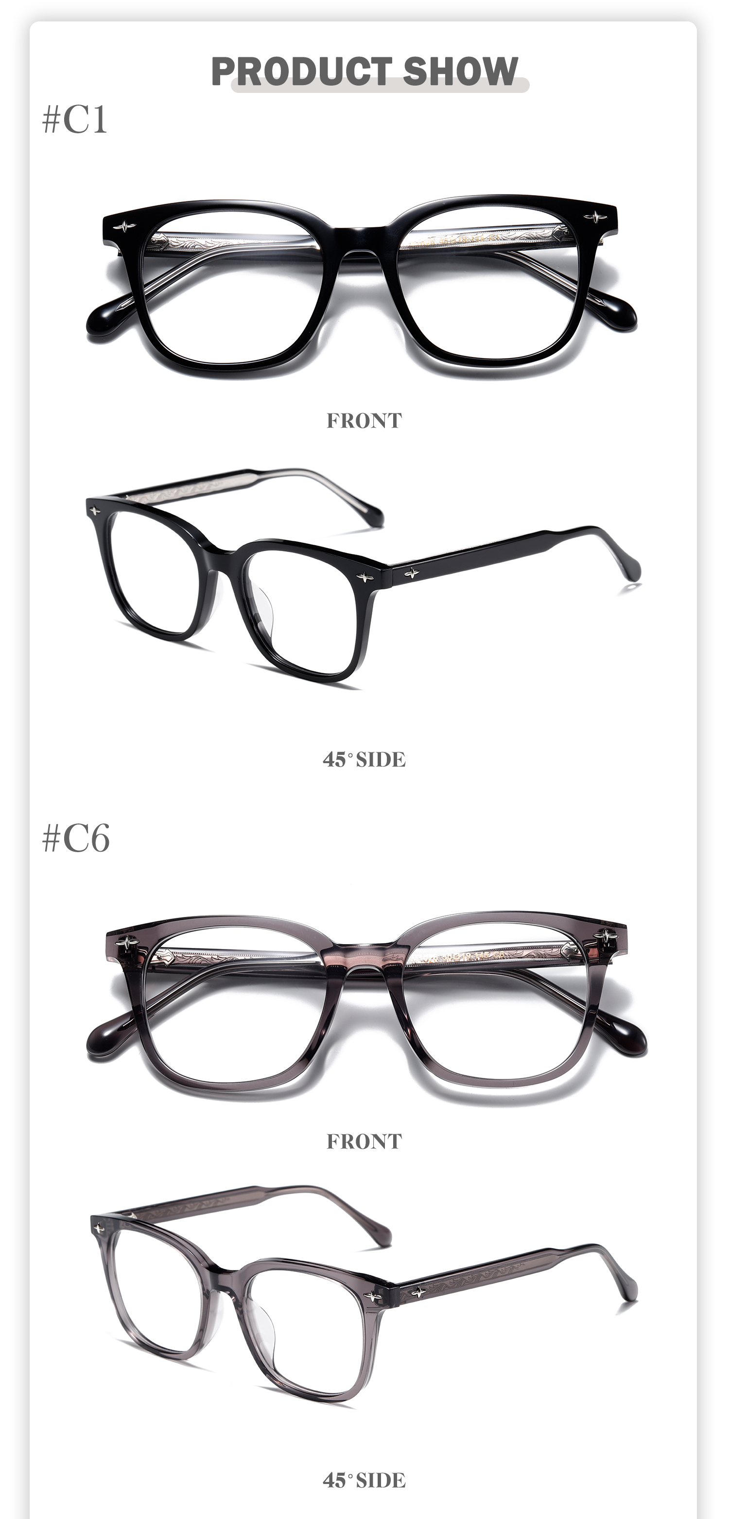 Acetate Custom High Quality Square Frame Acetate Optical Glasses for Men Women Fashion Colored Frame Custom Logo Wholesale - Details 4