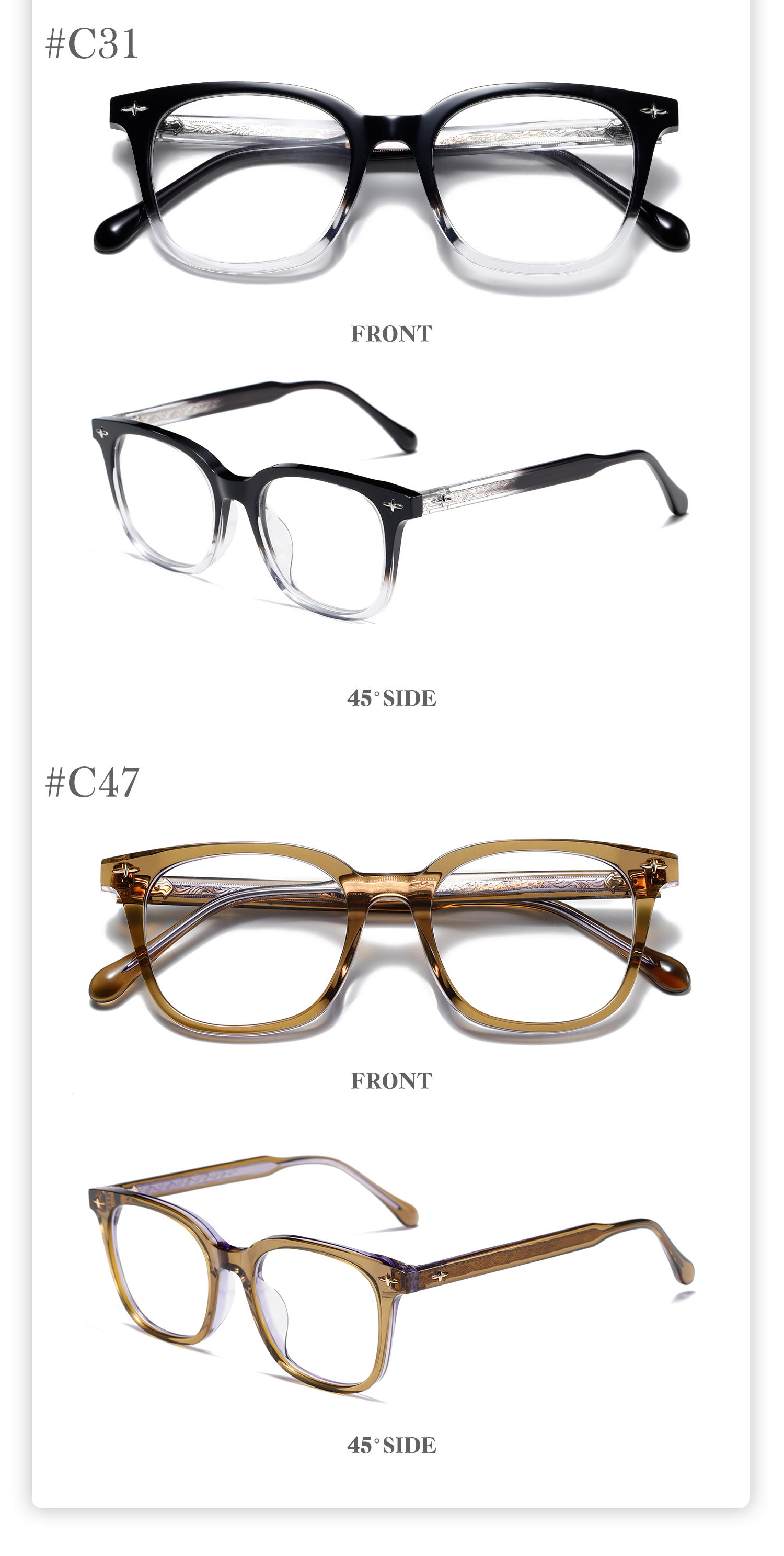 Acetate Custom High Quality Square Frame Acetate Optical Glasses for Men Women Fashion Colored Frame Custom Logo Wholesale - Details 6