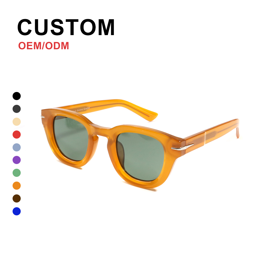 Other Acetate New Retro Custom logo Round Frame Sunglasses Hippie New Thick Frame Acetate Temple Colorful Sunglasses - Details 1