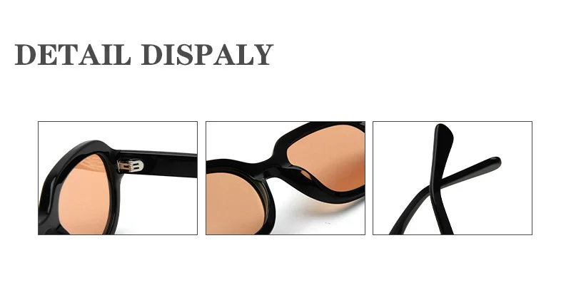 Glossy Black Orange Lens, Tortoiseshell Grey Lens, Clear Tea Tea Lens, Clear Grey Grey Lens Acetate Retro Oval Small Frame Premium Acetate Sunglasses - Details 1