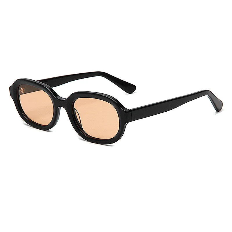 Glossy Black Orange Lens, Tortoiseshell Grey Lens, Clear Tea Tea Lens, Clear Grey Grey Lens Acetate Retro Oval Small Frame Premium Acetate Sunglasses - View 3