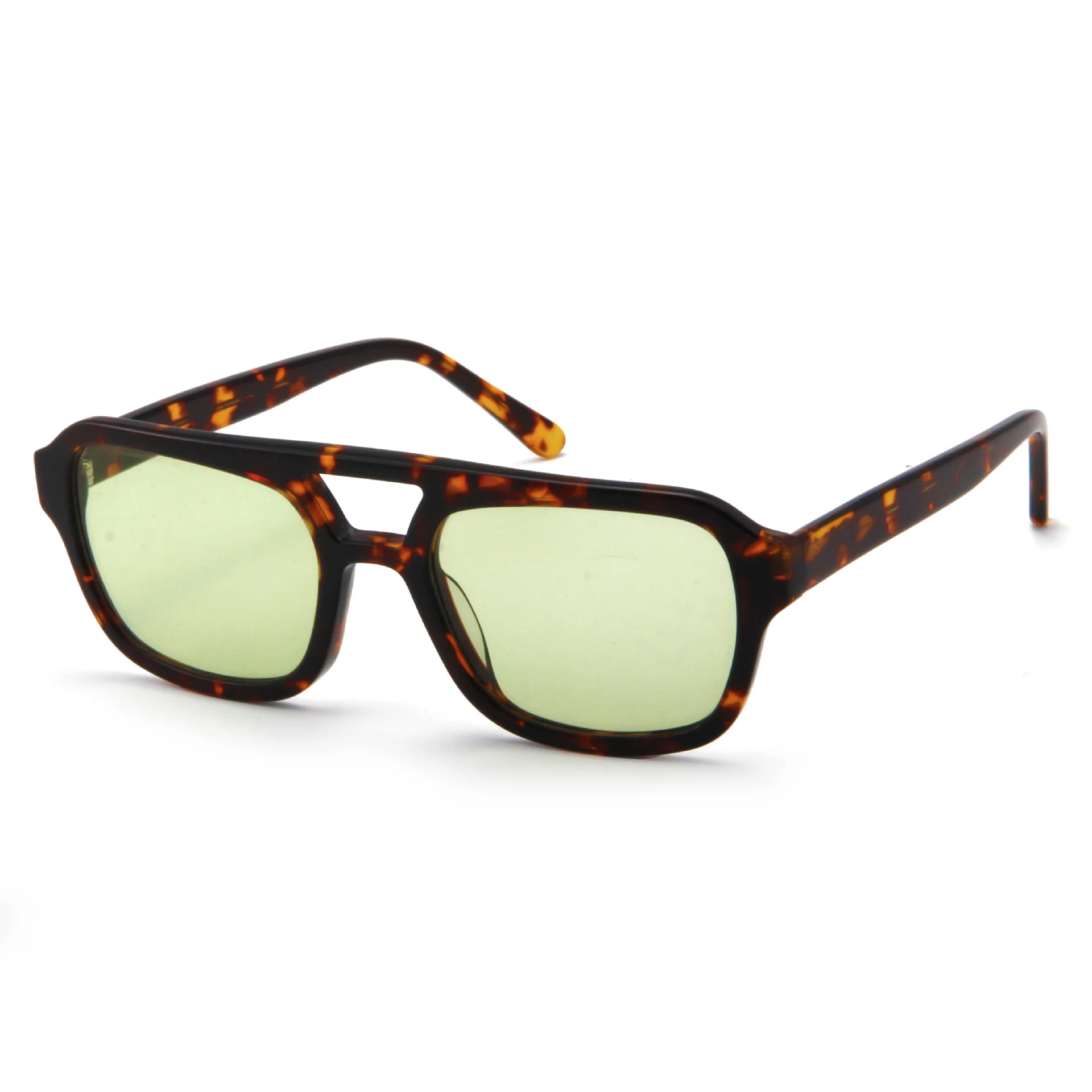 Tortoiseshell Frame Grey Lens, Black Frame Orange Lens, Tortoiseshell Frame Green Lens, Tortoiseshell Frame Orange Lens, Tortoiseshell Frame Blue Lens, White Frame Gradient Green Lens Acetate Trendy Oversized Square Double Bridge Acetate Sunglasses for Women | Fashion Street Style Runway Shades - View 7