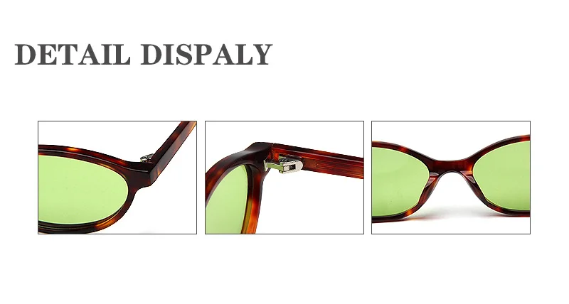 Glossy Black Grey Lens, Clear Tea Tea Lens, Brown Frame Tea Lens, Tortoiseshell Green Lens, Clear Grey Grey Lens Acetate Small Frame UV Protection Premium Acetate Sunglasses - Details 1