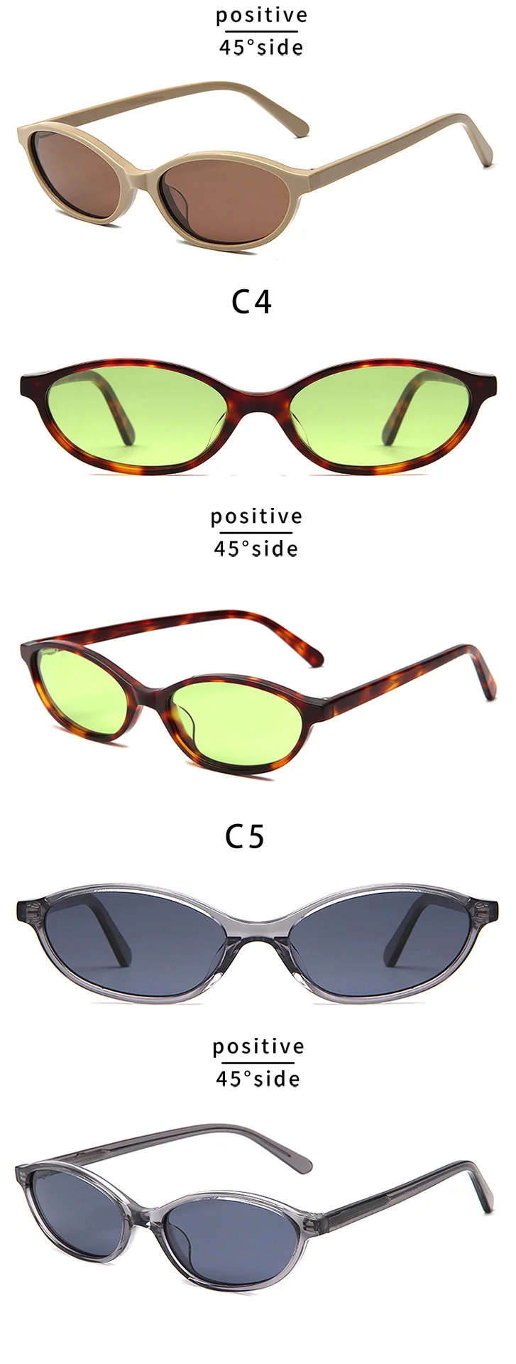 Glossy Black Grey Lens, Clear Tea Tea Lens, Brown Frame Tea Lens, Tortoiseshell Green Lens, Clear Grey Grey Lens Acetate Small Frame UV Protection Premium Acetate Sunglasses - Details 3