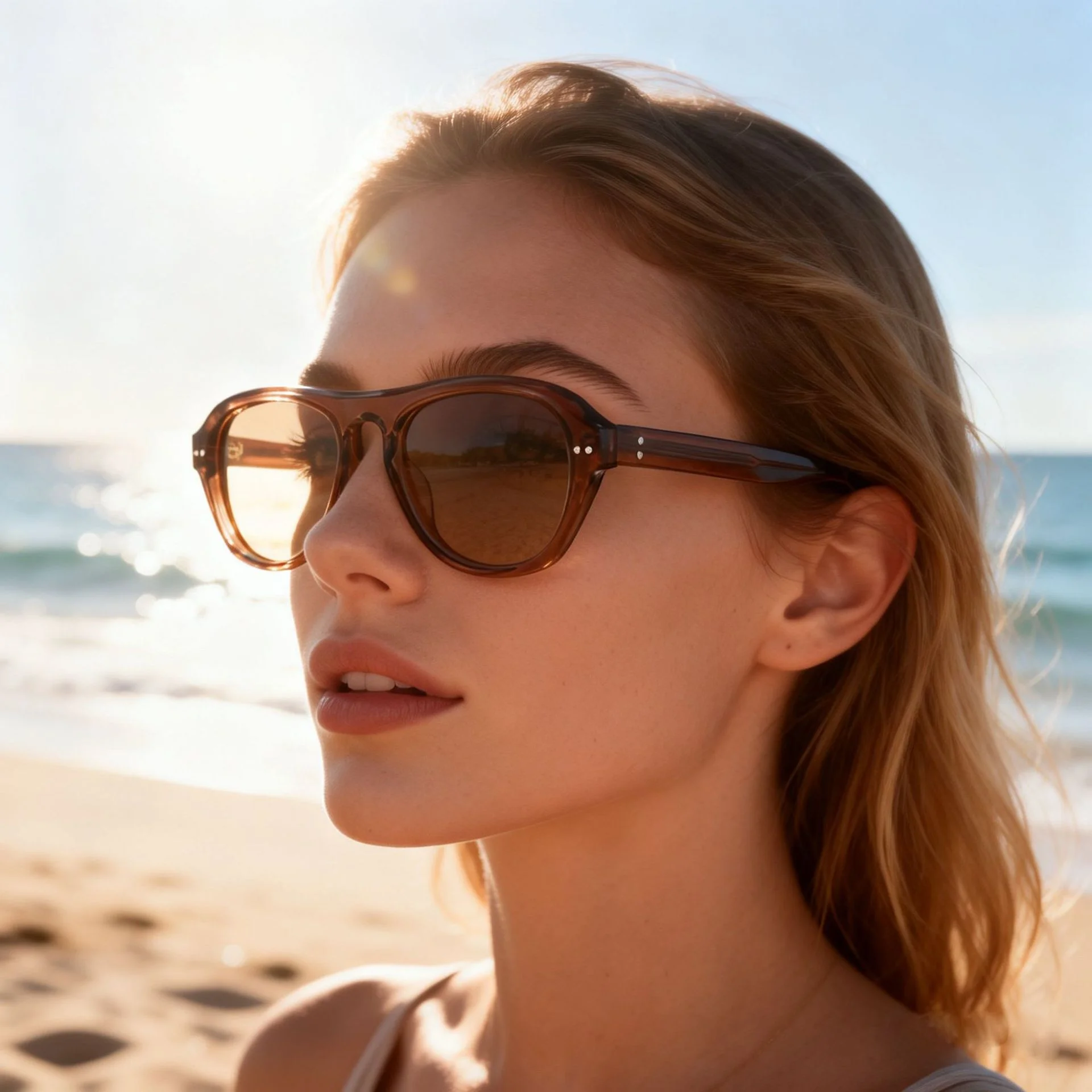 Glossy Black Gradient Grey Lens, Tortoiseshell Green Lens, Pink Frame Pink Lens, Clear Tea Tea Lens Acetate Oversized OAA Acetate Sunglasses | Cross-Border Trendy Rivet Aviator Polarized Shades - Details 4