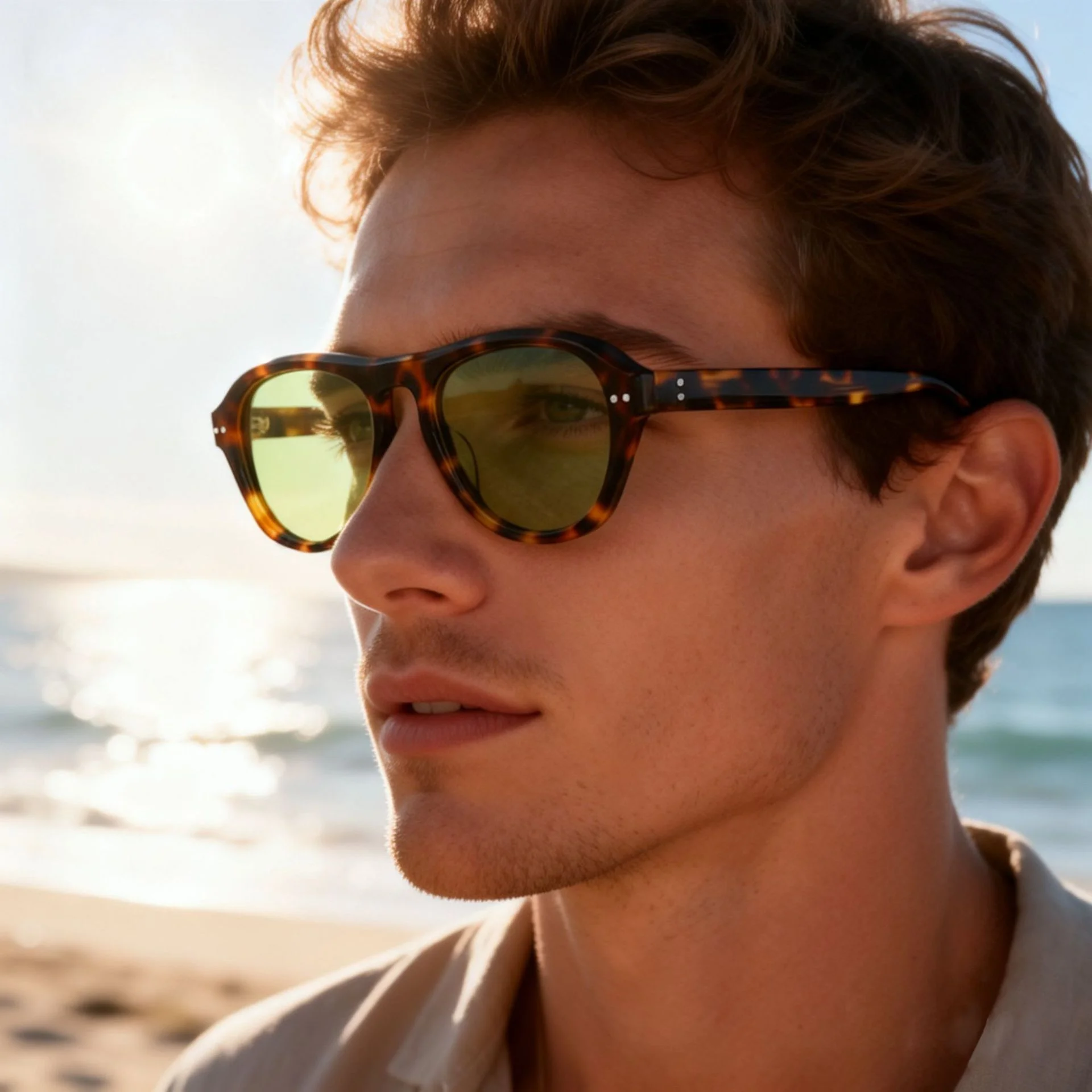 Glossy Black Gradient Grey Lens, Tortoiseshell Green Lens, Pink Frame Pink Lens, Clear Tea Tea Lens Acetate Oversized OAA Acetate Sunglasses | Cross-Border Trendy Rivet Aviator Polarized Shades - Details 5