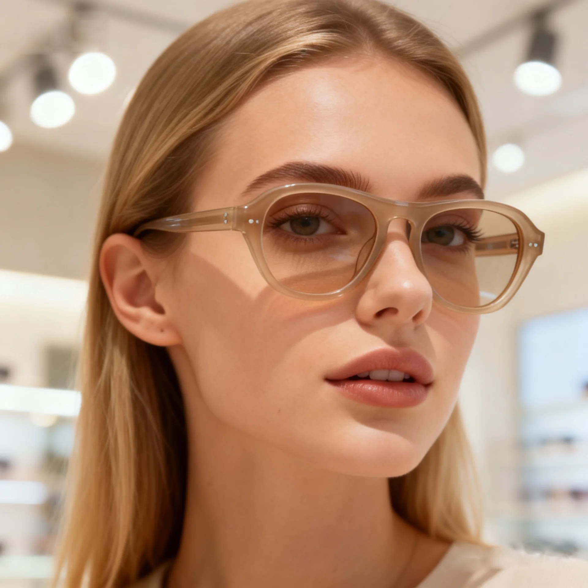 Glossy Black Gradient Grey Lens, Tortoiseshell Green Lens, Pink Frame Pink Lens, Clear Tea Tea Lens Acetate Oversized OAA Acetate Sunglasses | Cross-Border Trendy Rivet Aviator Polarized Shades - Details 6