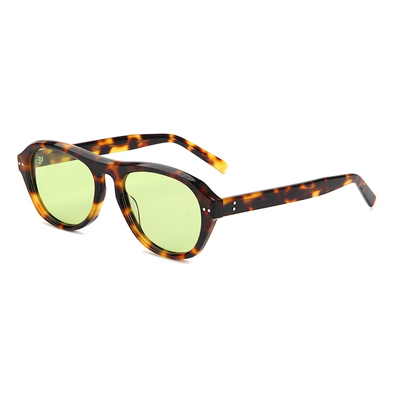 Glossy Black Gradient Grey Lens, Tortoiseshell Green Lens, Pink Frame Pink Lens, Clear Tea Tea Lens Acetate Oversized OAA Acetate Sunglasses | Cross-Border Trendy Rivet Aviator Polarized Shades - View 2
