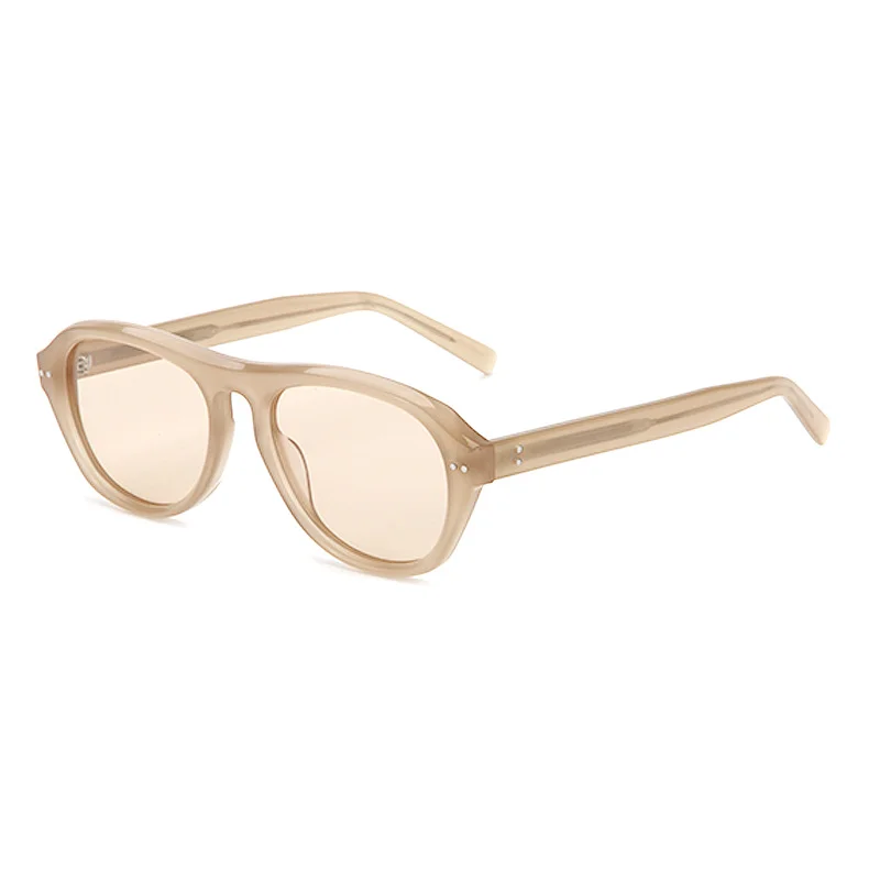 Glossy Black Gradient Grey Lens, Tortoiseshell Green Lens, Pink Frame Pink Lens, Clear Tea Tea Lens Acetate Oversized OAA Acetate Sunglasses | Cross-Border Trendy Rivet Aviator Polarized Shades - View 3