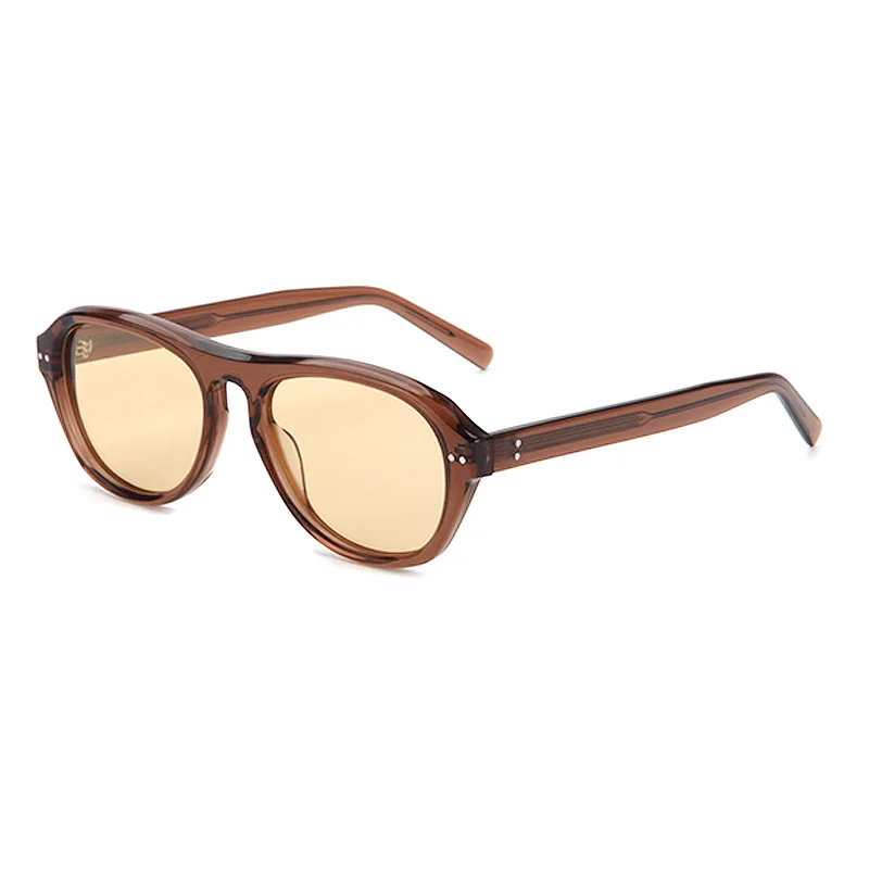 Glossy Black Gradient Grey Lens, Tortoiseshell Green Lens, Pink Frame Pink Lens, Clear Tea Tea Lens Acetate Oversized OAA Acetate Sunglasses | Cross-Border Trendy Rivet Aviator Polarized Shades - View 7