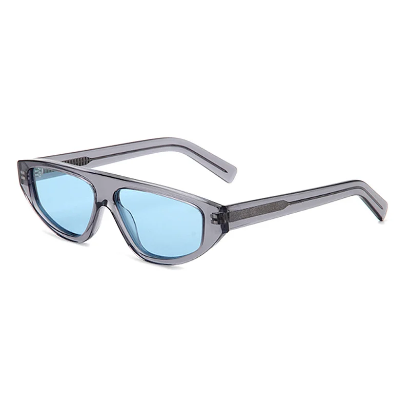 Glossy Black Purple Lens, Tortoiseshell Green Lens, Brown Stripe Orange Lens, Grey Stripe Grey Lens, Clear Grey Blue Lens Acetate Edgy Cool Small Frame Acetate Sunglasses | Trendy Personalized Triangle Aviator Shades for Street Styling - View 3