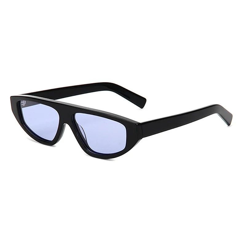 Glossy Black Purple Lens, Tortoiseshell Green Lens, Brown Stripe Orange Lens, Grey Stripe Grey Lens, Clear Grey Blue Lens Acetate Edgy Cool Small Frame Acetate Sunglasses | Trendy Personalized Triangle Aviator Shades for Street Styling - View 4