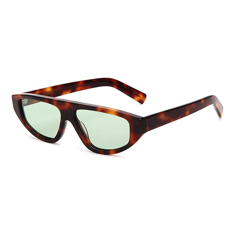 Glossy Black Purple Lens, Tortoiseshell Green Lens, Brown Stripe Orange Lens, Grey Stripe Grey Lens, Clear Grey Blue Lens Acetate Edgy Cool Small Frame Acetate Sunglasses | Trendy Personalized Triangle Aviator Shades for Street Styling - View 5