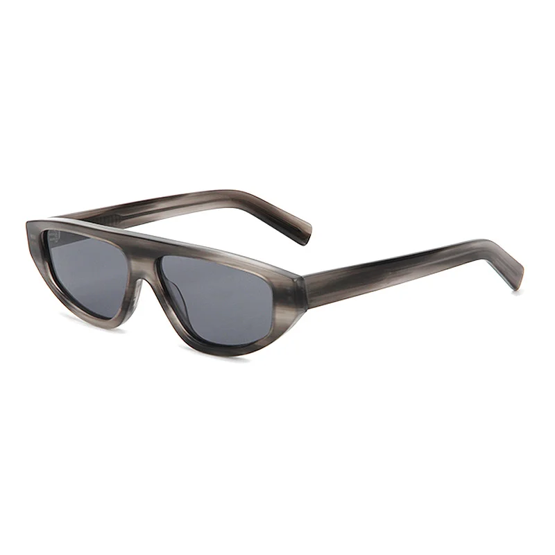 Glossy Black Purple Lens, Tortoiseshell Green Lens, Brown Stripe Orange Lens, Grey Stripe Grey Lens, Clear Grey Blue Lens Acetate Edgy Cool Small Frame Acetate Sunglasses | Trendy Personalized Triangle Aviator Shades for Street Styling - View 6