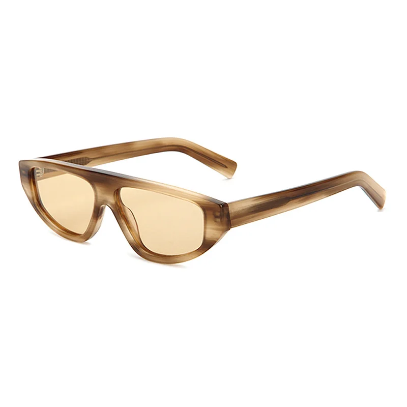 Glossy Black Purple Lens, Tortoiseshell Green Lens, Brown Stripe Orange Lens, Grey Stripe Grey Lens, Clear Grey Blue Lens Acetate Edgy Cool Small Frame Acetate Sunglasses | Trendy Personalized Triangle Aviator Shades for Street Styling - View 7