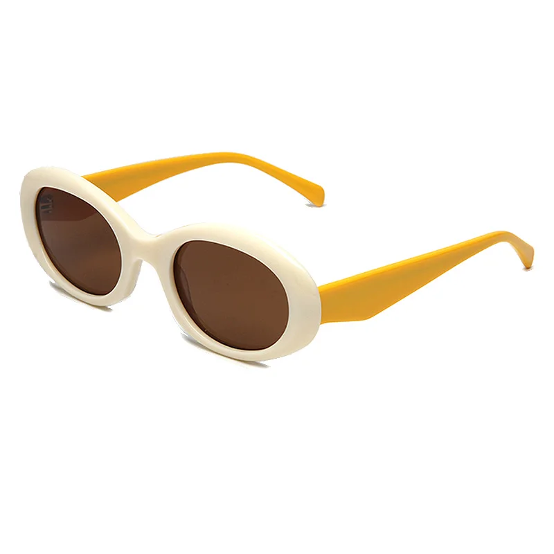 Glossy Black Grey Lens, Beige Frame Tea Lens, Tortoiseshell Grey Lens, Clear Green Grey Lens, Clear Tea Grey Lens Acetate Premium UV Protection Retro Oval Acetate Sunglasses | Face-Slimming Vintage Shades - View 3