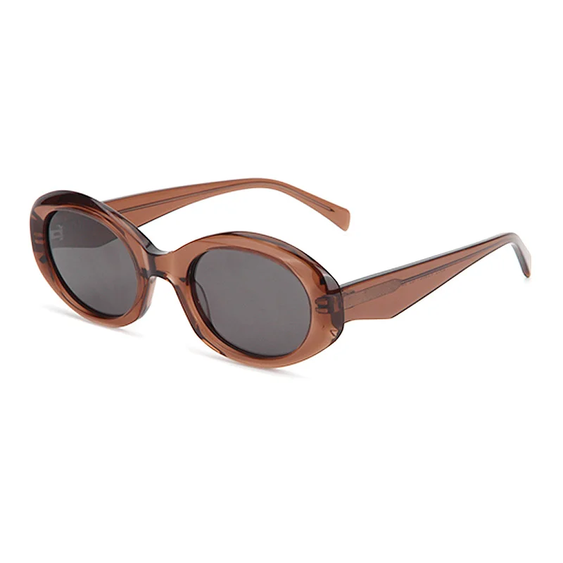 Glossy Black Grey Lens, Beige Frame Tea Lens, Tortoiseshell Grey Lens, Clear Green Grey Lens, Clear Tea Grey Lens Acetate Premium UV Protection Retro Oval Acetate Sunglasses | Face-Slimming Vintage Shades - View 5