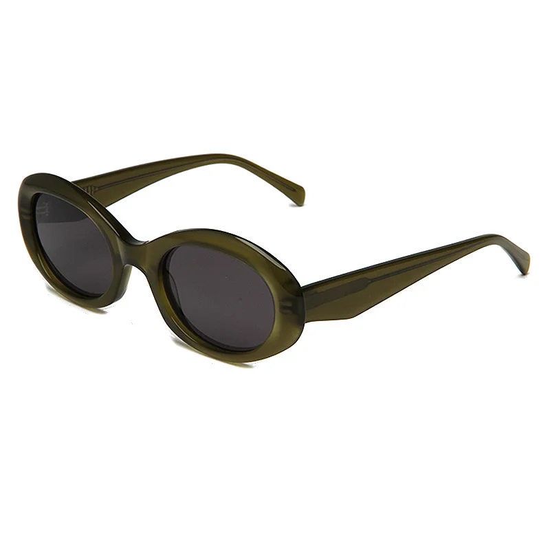 Glossy Black Grey Lens, Beige Frame Tea Lens, Tortoiseshell Grey Lens, Clear Green Grey Lens, Clear Tea Grey Lens Acetate Premium UV Protection Retro Oval Acetate Sunglasses | Face-Slimming Vintage Shades - View 6
