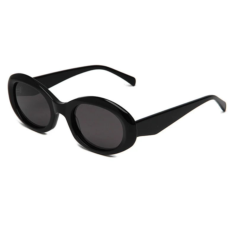 Glossy Black Grey Lens, Beige Frame Tea Lens, Tortoiseshell Grey Lens, Clear Green Grey Lens, Clear Tea Grey Lens Acetate Premium UV Protection Retro Oval Acetate Sunglasses | Face-Slimming Vintage Shades - View 9