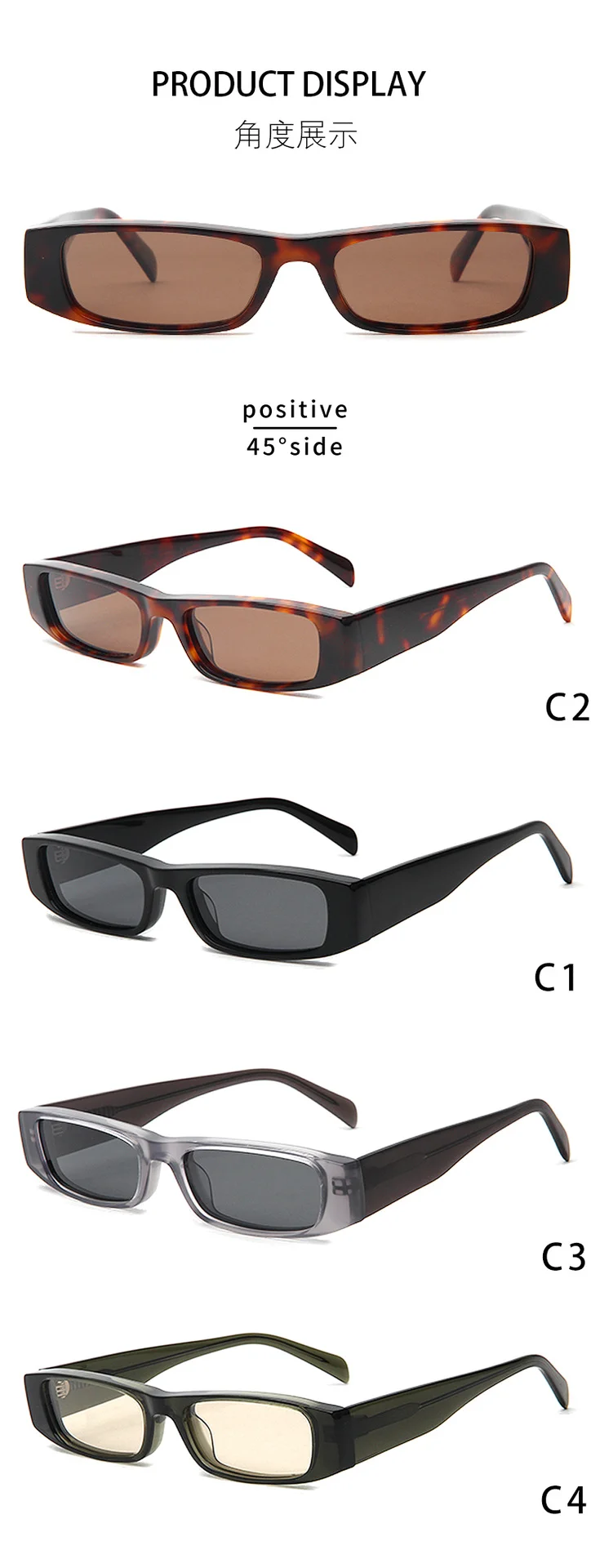 Glossy Black Grey Lens, Tortoiseshell Tea Lens, Clear Grey Grey Lens, Clear Green Yellow Lens Acetate Trendy Small Square Handmade Acetate Sunglasses | Narrow Frame Wide Temple Personalized Fashion Shades - Details 2