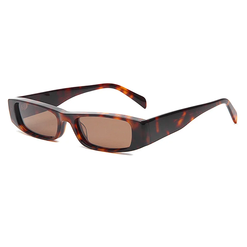 Glossy Black Grey Lens, Tortoiseshell Tea Lens, Clear Grey Grey Lens, Clear Green Yellow Lens Acetate Trendy Small Square Handmade Acetate Sunglasses | Narrow Frame Wide Temple Personalized Fashion Shades - View 2