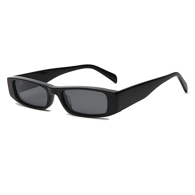 Glossy Black Grey Lens, Tortoiseshell Tea Lens, Clear Grey Grey Lens, Clear Green Yellow Lens Acetate Trendy Small Square Handmade Acetate Sunglasses | Narrow Frame Wide Temple Personalized Fashion Shades - View 3
