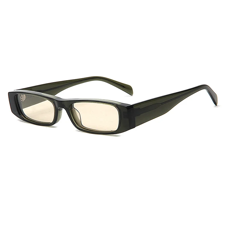 Glossy Black Grey Lens, Tortoiseshell Tea Lens, Clear Grey Grey Lens, Clear Green Yellow Lens Acetate Trendy Small Square Handmade Acetate Sunglasses | Narrow Frame Wide Temple Personalized Fashion Shades - View 7