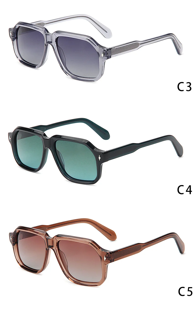 Glossy Black Gradient Grey Lens, Tortoiseshell Gradient Green Lens, Clear Grey Gradient Grey Lens, Dark Green Gradient Green Lens, Clear Tea Gradient Tea Lens Acetate Personalized Oversized Rivet Sunglasses for Men | Trendy Square Frame Outdoor Driving Polarized Acetate Shades - Details 4