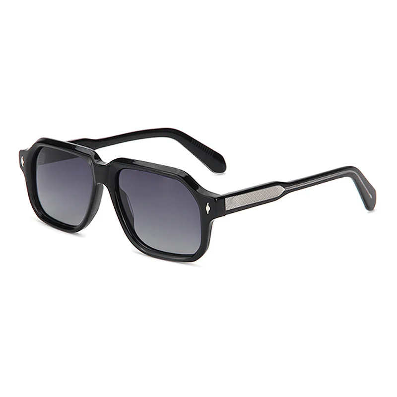 Glossy Black Gradient Grey Lens, Tortoiseshell Gradient Green Lens, Clear Grey Gradient Grey Lens, Dark Green Gradient Green Lens, Clear Tea Gradient Tea Lens Acetate Personalized Oversized Rivet Sunglasses for Men | Trendy Square Frame Outdoor Driving Polarized Acetate Shades - View 3