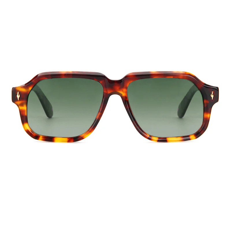Glossy Black Gradient Grey Lens, Tortoiseshell Gradient Green Lens, Clear Grey Gradient Grey Lens, Dark Green Gradient Green Lens, Clear Tea Gradient Tea Lens Acetate Personalized Oversized Rivet Sunglasses for Men | Trendy Square Frame Outdoor Driving Polarized Acetate Shades - View 4