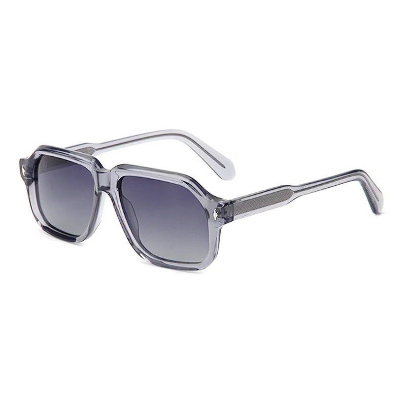 Glossy Black Gradient Grey Lens, Tortoiseshell Gradient Green Lens, Clear Grey Gradient Grey Lens, Dark Green Gradient Green Lens, Clear Tea Gradient Tea Lens Acetate Personalized Oversized Rivet Sunglasses for Men | Trendy Square Frame Outdoor Driving Polarized Acetate Shades - View 5