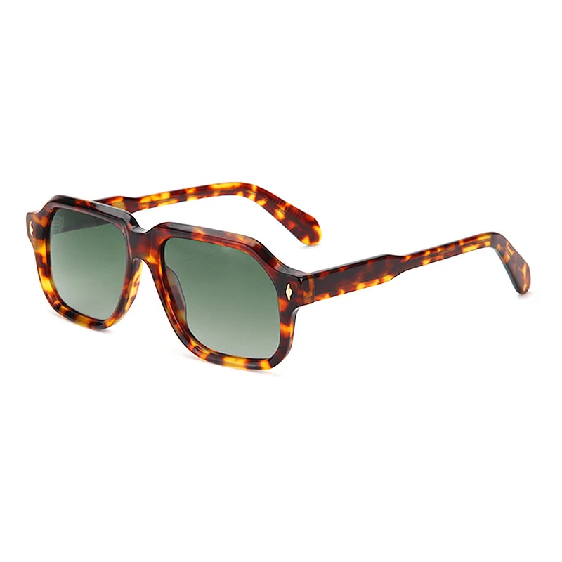 Glossy Black Gradient Grey Lens, Tortoiseshell Gradient Green Lens, Clear Grey Gradient Grey Lens, Dark Green Gradient Green Lens, Clear Tea Gradient Tea Lens Acetate Personalized Oversized Rivet Sunglasses for Men | Trendy Square Frame Outdoor Driving Polarized Acetate Shades - View 7