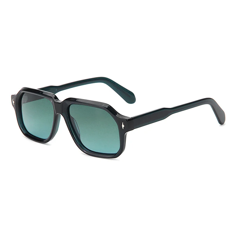 Glossy Black Gradient Grey Lens, Tortoiseshell Gradient Green Lens, Clear Grey Gradient Grey Lens, Dark Green Gradient Green Lens, Clear Tea Gradient Tea Lens Acetate Personalized Oversized Rivet Sunglasses for Men | Trendy Square Frame Outdoor Driving Polarized Acetate Shades - View 8