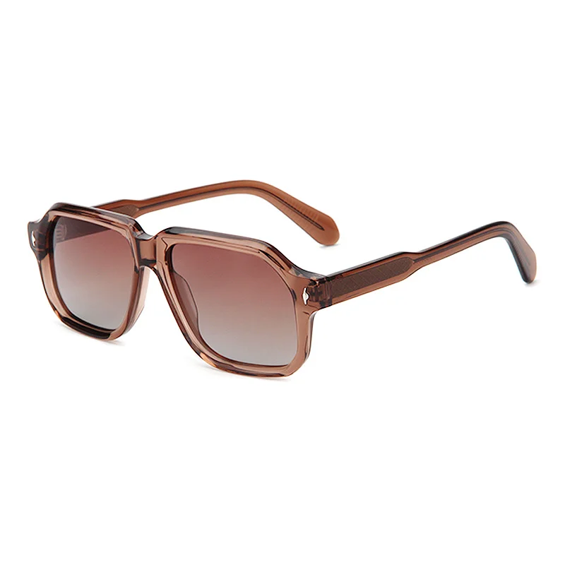 Glossy Black Gradient Grey Lens, Tortoiseshell Gradient Green Lens, Clear Grey Gradient Grey Lens, Dark Green Gradient Green Lens, Clear Tea Gradient Tea Lens Acetate Personalized Oversized Rivet Sunglasses for Men | Trendy Square Frame Outdoor Driving Polarized Acetate Shades - View 9