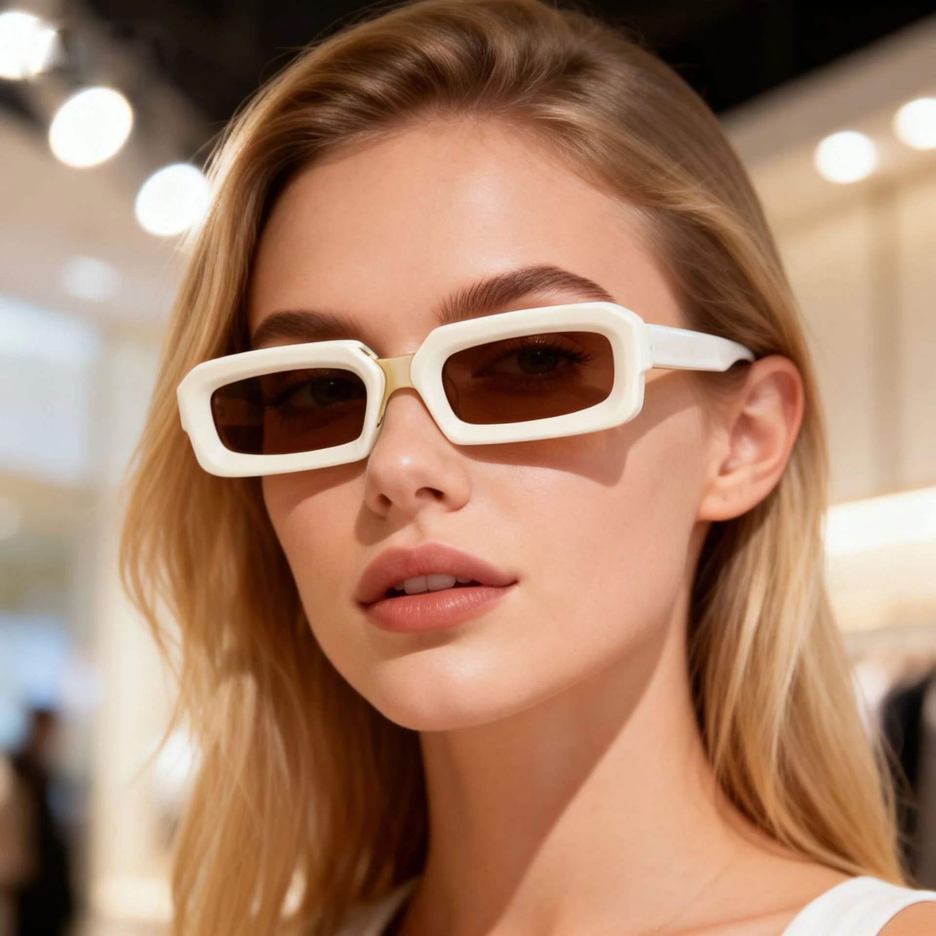 Glossy Black Grey Lens, Tortoiseshell Tea Lens, Clear Blue Blue Lens, Clear Tea Tea Lens, Solid White Tea Lens Acetate Trendy Small Frame Sunglasses | Fashion Acetate & Metal Mixed Gold Pin Acetate Shades - Details 3