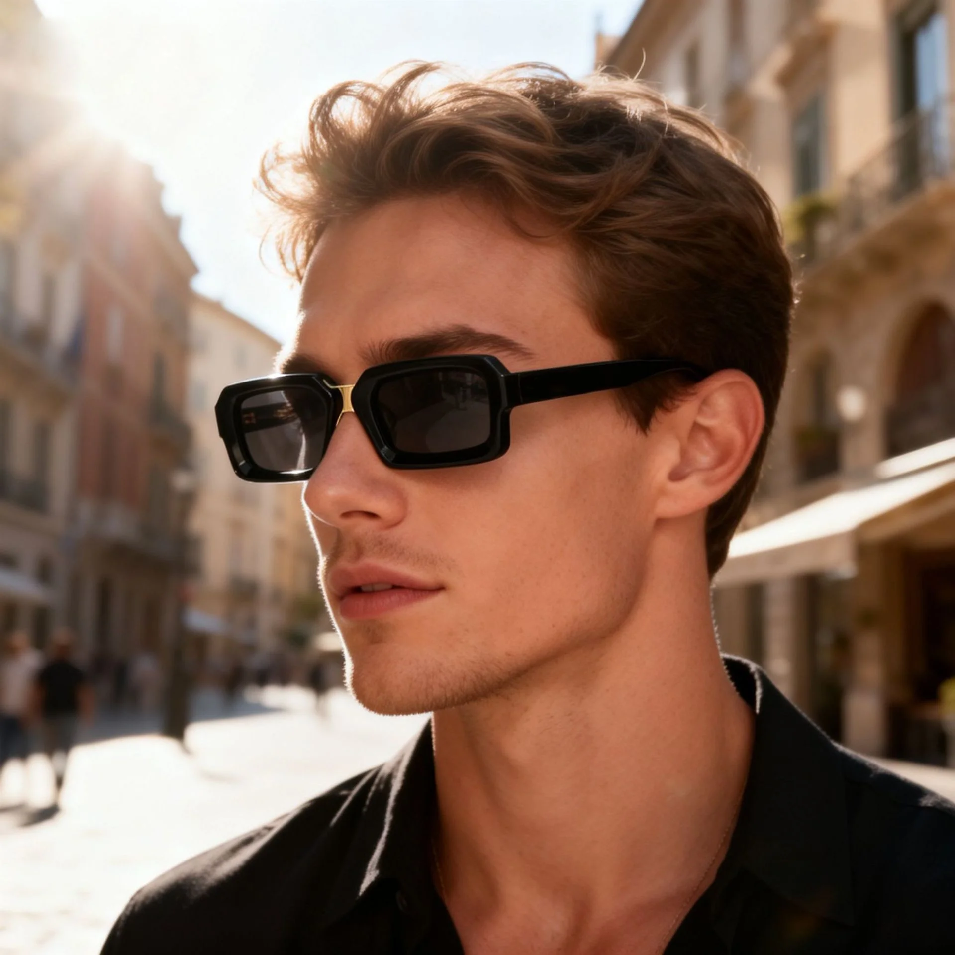Glossy Black Grey Lens, Tortoiseshell Tea Lens, Clear Blue Blue Lens, Clear Tea Tea Lens, Solid White Tea Lens Acetate Trendy Small Frame Sunglasses | Fashion Acetate & Metal Mixed Gold Pin Acetate Shades - Details 4