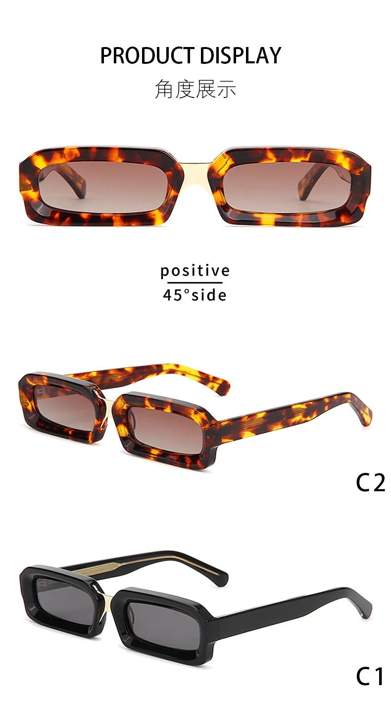 Glossy Black Grey Lens, Tortoiseshell Tea Lens, Clear Blue Blue Lens, Clear Tea Tea Lens, Solid White Tea Lens Acetate Trendy Small Frame Sunglasses | Fashion Acetate & Metal Mixed Gold Pin Acetate Shades - Details 5