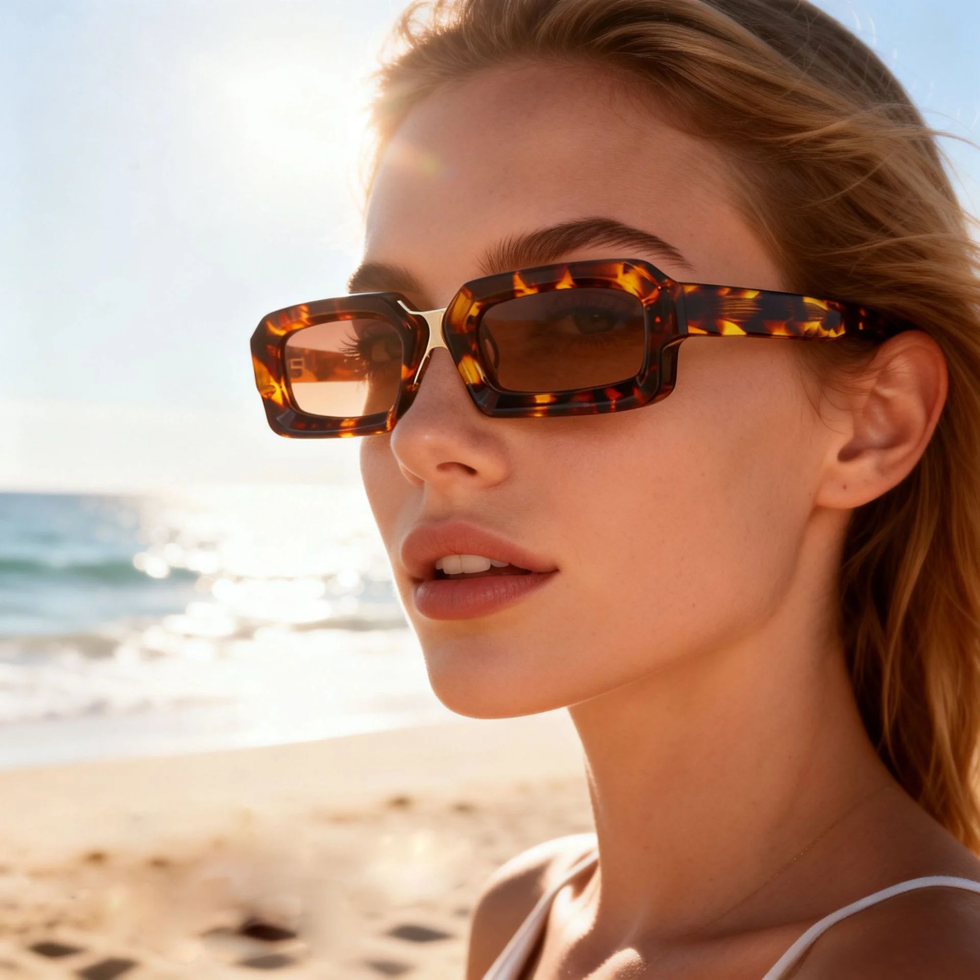 Glossy Black Grey Lens, Tortoiseshell Tea Lens, Clear Blue Blue Lens, Clear Tea Tea Lens, Solid White Tea Lens Acetate Trendy Small Frame Sunglasses | Fashion Acetate & Metal Mixed Gold Pin Acetate Shades - Details 8