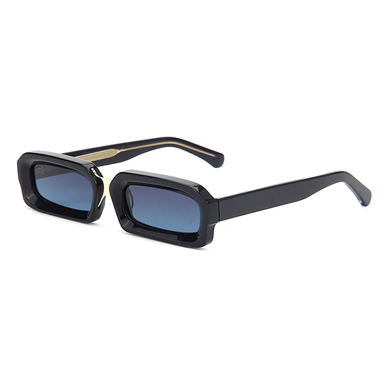Glossy Black Grey Lens, Tortoiseshell Tea Lens, Clear Blue Blue Lens, Clear Tea Tea Lens, Solid White Tea Lens Acetate Trendy Small Frame Sunglasses | Fashion Acetate & Metal Mixed Gold Pin Acetate Shades - View 2
