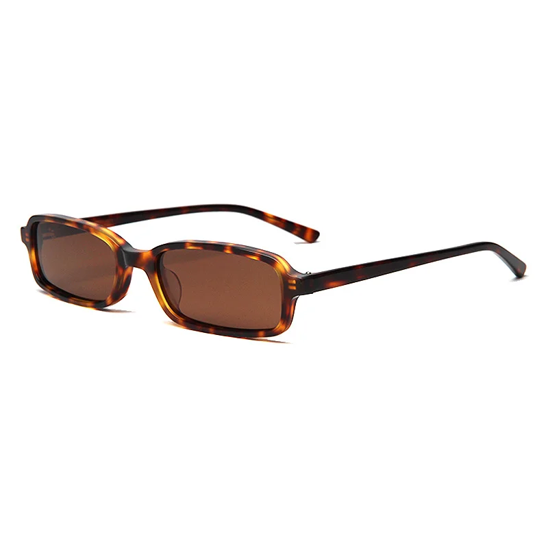 Glossy Black Grey Lens, Tortoiseshell Tea Lens, Clear Tea Tea Lens, Clear Grey Grey Lens, Beige Frame Tea Lens Acetate Square Small Frame Fashion Sunglasses | Street Style Trendy Premium Acetate Shades - View 9
