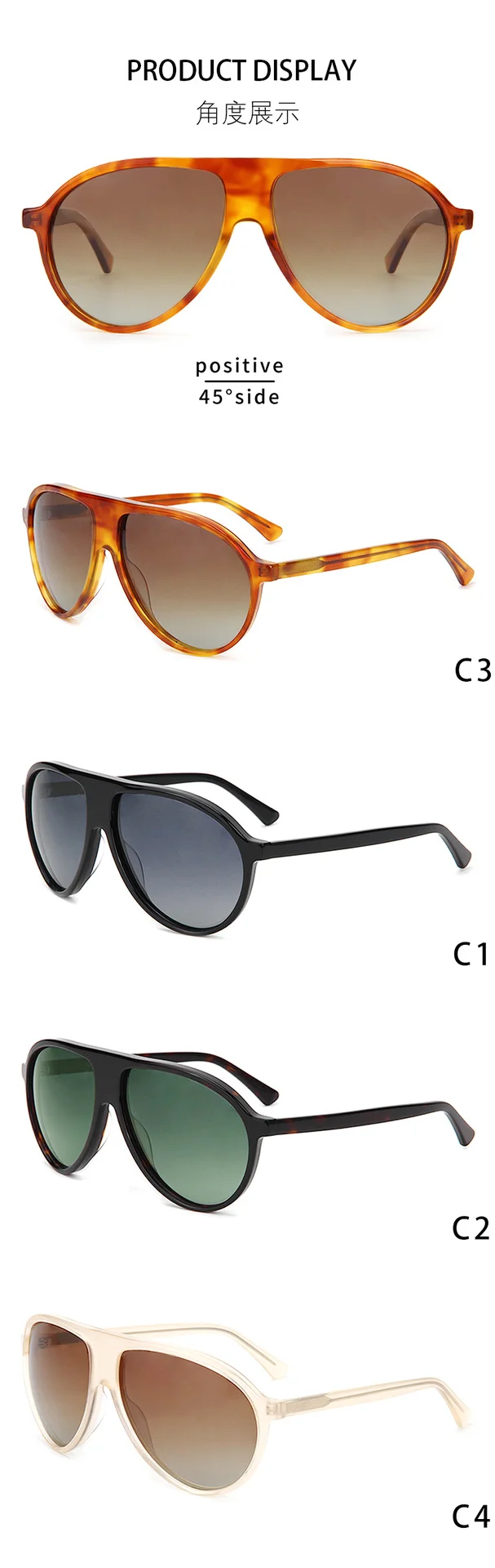 Glossy Black Gradient Grey Lens, Tortoiseshell Gradient Green Lens, Tortoiseshell Gradient Tea Lens, Clear Yellow Gradient Tea Lens Acetate Trendy Oversized UV Protection Acetate Sunglasses for Women | European & American Retro Martin-Style Frog Shades for Men - Details 3