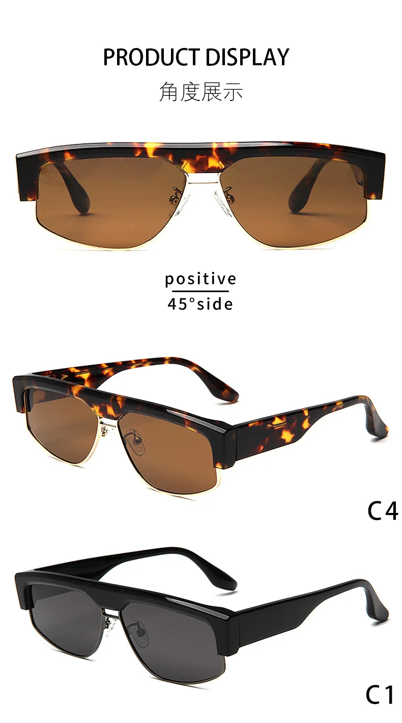 Glossy Black Grey Lens, Glossy Black Green Lens, Blue Stone Grain Grey Lens, Tortoiseshell Tea Lens, Clear Orange Tea Lens, Clear Grey Light Lens Acetate Trendy Square Frame Outdoor Cycling Fishing UV Protection Sunglasses for Men | Premium Acetate & Metal Mixed Shades - Details 2